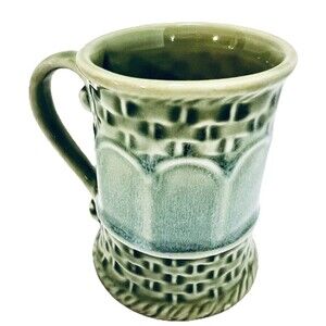 Vintage Norleans Japan Set 3 Green Celadon Demitasse Espresso Cups Basketweave